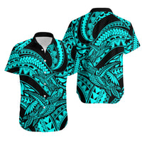 Matching Outfits For Couples Polynesian Combo Dress And Hawaiian Shirt Tribal Mix Turtle Turquoise Version - Wonder Print Shop