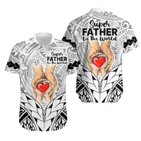 Matching Couple Outfit Polynesian Father's Day Gift For Dad Combo Off Long Dress and Hawaiian Shirt Super Father In The World - Black Polynesian Pattern LT9 - Wonder Print Shop