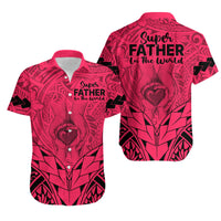 Matching Couple Outfit Polynesian Father's Day Gift For Dad Combo Off Long Dress and Hawaiian Shirt Super Father In The World - Pink Polynesian Pattern LT9 - Wonder Print Shop