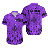 Matching Couple Outfit Polynesian Father's Day Gift For Dad Combo Off Long Dress and Hawaiian Shirt Super Father In The World - Purple Polynesian Pattern LT9 - Wonder Print Shop