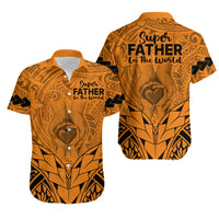 Matching Couple Outfit Polynesian Father's Day Gift For Dad Combo Off Long Dress and Hawaiian Shirt Super Father In The World - Gold Polynesian Pattern LT9 - Wonder Print Shop
