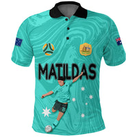 Personalised Aussie Matildas Polo Shirt 2024 Sam Kerr World Cup Marble Patterns - Turquoise - Wonder Print Shop