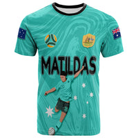 Personalised Aussie Matildas T shirt 2024 Sam Kerr World Cup Marble Patterns - Turquoise - Wonder Print Shop