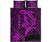 Hawaii Shark and Turtle Quilt Bed Set With Purple Kakau - Wonder Print Shop