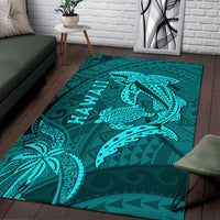 Hawaii Shark and Turtle Area Rug With Turquoise Kakau LT9 - Wonder Print Shop