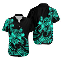 Polynesian Couple Outfits Plumeria Flowers Short Sleeve Body Long Dress and Hawaiian Shirt Polynesian Tribal Aqua Vibe LT9 - Wonder Print Shop