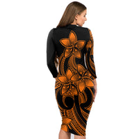 Polynesian Couple Outfits Plumeria Flowers Couples Bodycon Dress Hawaiian Shirt Polynesian Tribal Gold Vibe LT9 - Wonder Print Shop