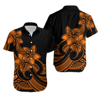 Polynesian Couple Outfits Plumeria Flowers Short Sleeve Body Long Dress and Hawaiian Shirt Polynesian Tribal Gold Vibe LT9 - Wonder Print Shop