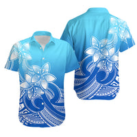 Polynesian Couple Outfits Plumeria Flowers Couples Long Dress and Hawaiian Shirt Polynesian Tribal Gradient Blue LT9 - Wonder Print Shop