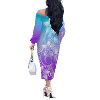 Polynesian Couple Outfits Plumeria Flowers Couples Long Sleeve Dress and Hawaiian Shirt Polynesian Tribal Gradient Purple LT9 - Wonder Print Shop