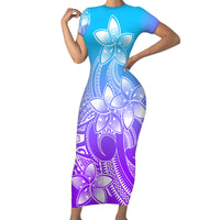 Polynesian Couple Outfits Plumeria Flowers Short Sleeve Body Long Dress and Hawaiian Shirt Polynesian Tribal Gradient Purple LT9 - Wonder Print Shop