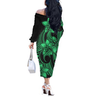 Polynesian Couple Outfits Plumeria Flowers Couples Long Sleeve Dress and Hawaiian Shirt Polynesian Tribal Green Vibe LT9 - Wonder Print Shop