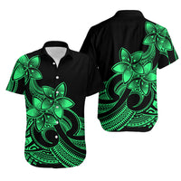 Polynesian Couple Outfits Plumeria Flowers Short Sleeve Body Long Dress and Hawaiian Shirt Polynesian Tribal Green Vibe LT9 - Wonder Print Shop