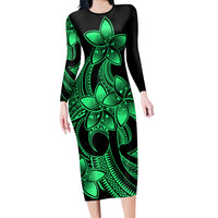 polynesian-pride-plumeria-flowers-long-sleeve-dress-polynesian-tribal-green-vibe