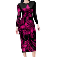 polynesian-pride-plumeria-flowers-long-sleeve-dress-polynesian-tribal-pink-vibe
