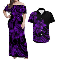 Polynesian Couple Outfits Plumeria Flowers Couples Long Dress and Hawaiian Shirt Polynesian Tribal Purple Vibe LT9 - Wonder Print Shop