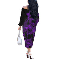Polynesian Couple Outfits Plumeria Flowers Couples Long Sleeve Dress and Hawaiian Shirt Polynesian Tribal Purple Vibe LT9 - Wonder Print Shop