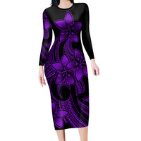polynesian-pride-plumeria-flowers-long-sleeve-dress-polynesian-tribal-purple-vibe