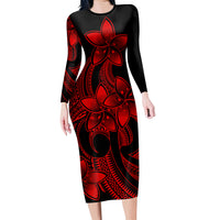 polynesian-pride-plumeria-flowers-long-sleeve-dress-polynesian-tribal-red-vibe