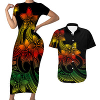 Polynesian Couple Outfits Plumeria Flowers Short Sleeve Body Long Dress and Hawaiian Shirt Polynesian Tribal Reggae Vibe LT9 - Wonder Print Shop