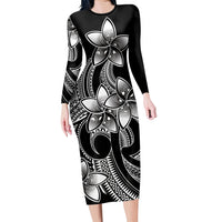 Polynesian Couple Outfits Plumeria Flowers Couples Bodycon Dress Hawaiian Shirt Polynesian Tribal White Vibe LT9 - Wonder Print Shop