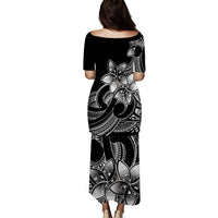 Polynesian Couple Outfits Plumeria Flowers Puletasi Dress and Hawaiian Shirt Polynesian Tribal White Vibe LT9 - Wonder Print Shop