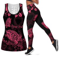 Black hollow tank top and pink Polynesian turtle floral leggings set