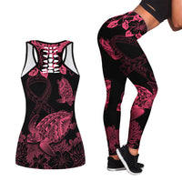 Black tank top with pink Polynesian turtle floral print and matching leggings