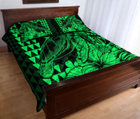 Hawaii Sea Turtle Quilt Bed Set Polynesia Kakau with Kanaka Maoli Green - Wonder Print Shop