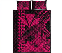 Hawaii Sea Turtle Quilt Bed Set Polynesia Kakau with Kanaka Maoli Pink - Wonder Print Shop