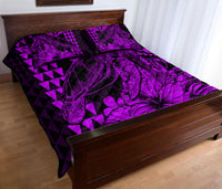 Hawaii Sea Turtle Quilt Bed Set Polynesia Kakau with Kanaka Maoli Purple - Wonder Print Shop