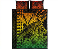 Hawaii Sea Turtle Quilt Bed Set Polynesia Kakau with Kanaka Maoli Reggae - Wonder Print Shop