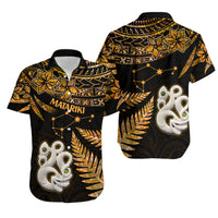 Couples Matching Hawaiian Outfits Matariki New Zealand Couples Bodycon Dress Hawaiian Shirt Manaia with Paua Shell - Gold LT9 - Wonder Print Shop