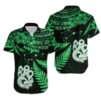 Matching Outfits For Couples Maori Couples Long Dress and Hawaiian Shirt Matariki Stars Manaia with Paua Shell - Green LT9 - Wonder Print Shop
