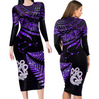Couples Matching Hawaiian Outfits Matariki New Zealand Couples Bodycon Dress Hawaiian Shirt Manaia with Paua Shell - Purple LT9 - Wonder Print Shop