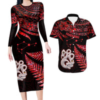 Couples Matching Hawaiian Outfits Matariki New Zealand Couples Bodycon Dress Hawaiian Shirt Manaia with Paua Shell - Red LT9 - Wonder Print Shop