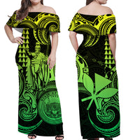 Hawaii Couple Outfit Ideas King Kamehameha Day Couples Long Dress and Hawaiian Shirt Paradise of the Pacific Tribal Kakau with Kanaka Maoli - Lime LT9 - Wonder Print Shop