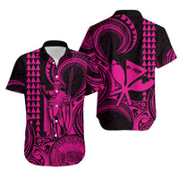 Hawaii Couple Outfit Ideas King Kamehameha Day Couples Long Dress and Hawaiian Shirt Paradise of the Pacific Tribal Kakau with Kanaka Maoli - Pink LT9 - Wonder Print Shop