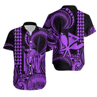 Hawaii Couple Outfit Ideas King Kamehameha Day Couples Long Dress and Hawaiian Shirt Paradise of the Pacific Tribal Kakau with Kanaka Maoli - Purple LT9 - Wonder Print Shop