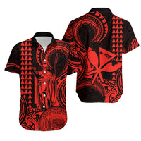Hawaii Couple Outfit Ideas King Kamehameha Day Couples Long Dress and Hawaiian Shirt Paradise of the Pacific Tribal Kakau with Kanaka Maoli - Red LT9 - Wonder Print Shop