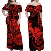Hawaii Couple Outfit Ideas King Kamehameha Day Couples Long Dress and Hawaiian Shirt Paradise of the Pacific Tribal Kakau with Kanaka Maoli - Red LT9 - Wonder Print Shop
