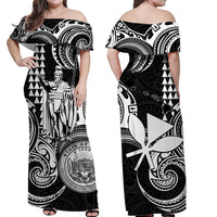 Hawaii Couple Outfit Ideas King Kamehameha Day Couples Long Dress and Hawaiian Shirt Paradise of the Pacific Tribal Kakau with Kanaka Maoli - White LT9 - Wonder Print Shop