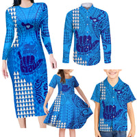 Strong Maui Family Matching Long Sleeve Bodycon Dress and Hawaiian Shirt Good Living Hawaii with Shaka Sign Kakau Tribal Blue LT9 - Wonder Print Shop