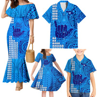 Strong Maui Family Matching Mermaid Dress and Hawaiian Shirt Good Living Hawaii with Shaka Sign Kakau Tribal Blue LT9 - Wonder Print Shop