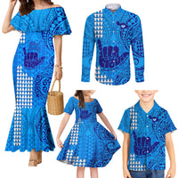 Strong Maui Family Matching Mermaid Dress and Hawaiian Shirt Good Living Hawaii with Shaka Sign Kakau Tribal Blue LT9 - Wonder Print Shop
