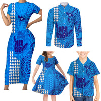 Strong Maui Family Matching Short Sleeve Bodycon Dress and Hawaiian Shirt Good Living Hawaii with Shaka Sign Kakau Tribal Blue - Wonder Print Shop