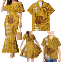 Strong Maui Family Matching Mermaid Dress and Hawaiian Shirt Good Living Hawaii with Shaka Sign Kakau Tribal Gold LT9 - Wonder Print Shop