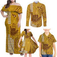 Strong Maui Family Matching Off Shoulder Maxi Dress and Hawaiian Shirt Good Living Hawaii with Shaka Sign Kakau Tribal Gold LT9 - Wonder Print Shop