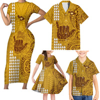 Strong Maui Family Matching Short Sleeve Bodycon Dress and Hawaiian Shirt Good Living Hawaii with Shaka Sign Kakau Tribal Gold - Wonder Print Shop