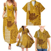 Strong Maui Family Matching Summer Maxi Dress and Hawaiian Shirt Good Living Hawaii with Shaka Sign Kakau Tribal Gold - Wonder Print Shop